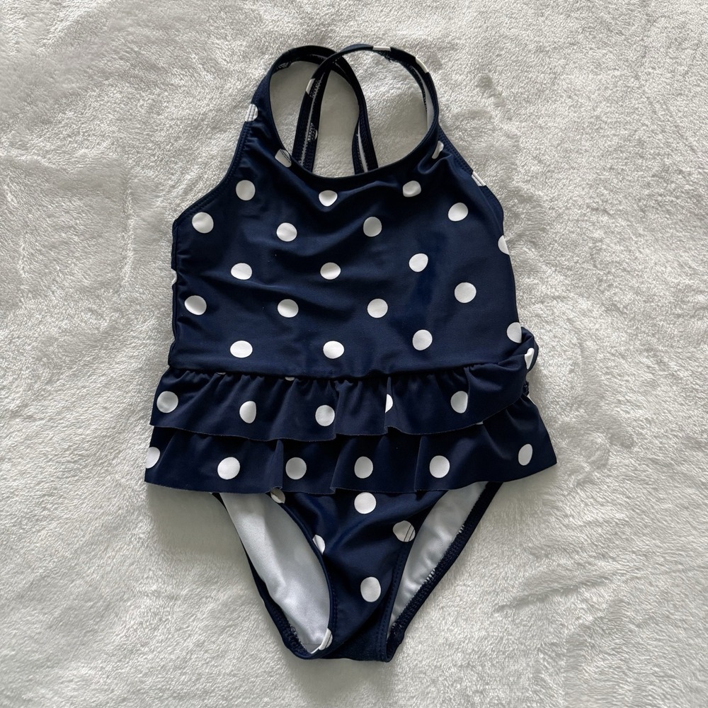 Carters Polka Dot Swimsuit Size‎ 4T Navy White Ruffles
